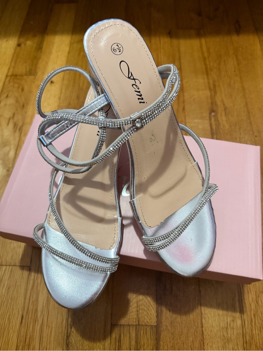 Feminine Funk Silver Rhinestone Strappy Heels